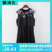 MC系列 夏季品牌女装库存折扣黑色印花显瘦连衣裙S2885D