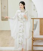 中国风仙气欧根纱刺绣花旗袍，套装2022早秋水袖汉服背心长裙两件套