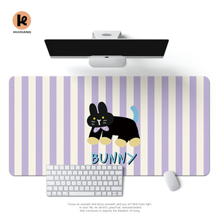 可爱领结黑兔皮革防水鼠标垫，超大电脑桌垫办公室创意键盘垫女生