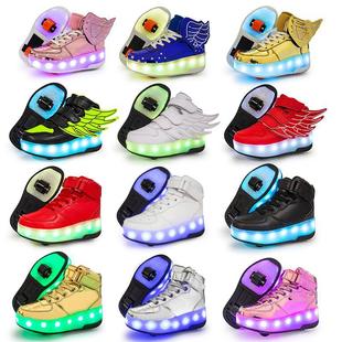 暴走鞋帮儿童成人发光鞋翅膀LED滑轮鞋发光鞋轮子鞋带轮