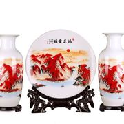 景德镇陶瓷器花瓶装饰品三件套中式家居工艺品客厅酒柜博古架摆件