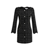 XENSEYOU原创设计黑色波浪领格子小香风中长款外套裙长袖连衣裙女