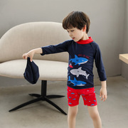 儿童泳衣男童卡通鲨鱼长袖防晒宝宝游泳衣1-3-5岁度假速干游泳衣