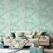 东南亚风格绿色棕榈树叶墙纸非自粘北欧卧室，客厅背景壁纸热带雨林