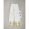 A2复古亚麻刺绣~23夏季白色女士长裤直筒裤裤腿镂空设计时尚女裤