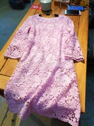 撤柜甩货名媛，高端粉紫色圆领重工水溶立体刺绣，花朵连衣裙