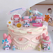 卡通粉色美乐蒂蛋糕装饰摆件库洛米玉桂狗，kt猫女孩公主生日插件