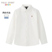 polosport童装男童衬衫长袖，2024儿童白色，衬衣男纯棉演出校服
