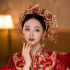 中式古典秀禾服古风琉璃红色花朵秀气新娘结婚头饰后脑甜美风念梦