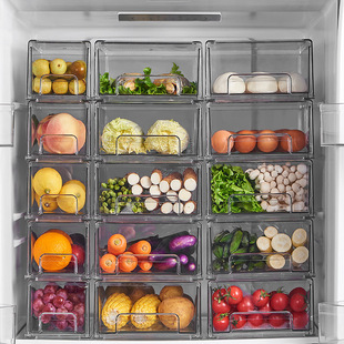 冰箱收纳盒透明分层式可叠加抽屉式收纳盒厨房收纳塑料储物盒
