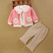 0一1岁女宝宝春装洋气秋款婴儿衣服小公主外套分体夹棉三件套装季
