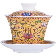 豪峰陶瓷珐琅彩绘盖碗单个大号三才茶碗茶托功夫茶具白瓷泡茶杯