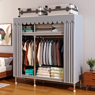 衣柜家用卧室出租用加厚全钢架小户型，组装简易布衣柜(布衣柜)衣橱加粗收纳