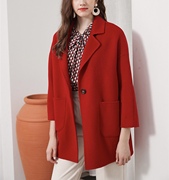 秋冬双面呢大衣女新年红西装版型羊毛，呢大衣外套纯色时尚百搭