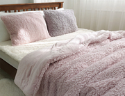 韩国进口米白粉色灰色软绵绵羊羔毛短绒温暖过冬床品四件套