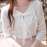 衬衣系带法式复古上衣白衬衫女设计感小众韩版超仙洋气雪纺娃娃衫