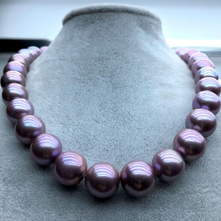 天然爱迪生珍珠项链 妖紫色蓝莓紫12-15mm正圆高强光送礼妈妈