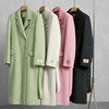 2023韩国黑灰双面羊毛绒大衣燕麦修身长款绿色西服领粉色毛呢外套