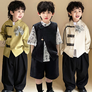 新中式童装国潮男童唐装外套春夏季儿童汉服中国风帅气套装