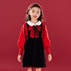 娃娃领甜美女童毛衣裙冬季红色经典翻领连衣裙中大童拜年衣服