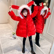 女童红色棉衣女孩2023冬季加厚洋气羽绒棉棉服中大童冬装年服