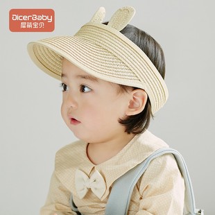 婴儿遮阳帽韩版一岁男宝女宝，太阳帽宝宝帽子草帽，空顶帽儿童防晒帽