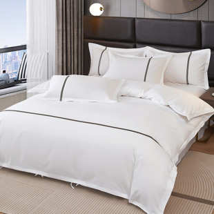 酒店宾馆床上用品四件套民宿白色，床单被套枕芯褥子床笠三六七件套