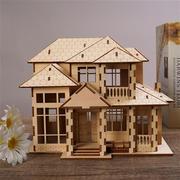 高档木制欧式别墅，立体拼图建筑儿童益智积木，diy拼装小房屋子模型