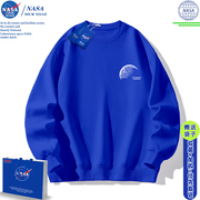 NASA克莱因蓝卫衣男2024秋冬季加绒打底上衣大码男士潮牌外套