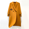 橘色螺纹袖双面羊绒大衣女，中长款西装领100羊毛呢子外套高级感新