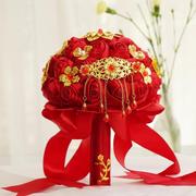新娘手捧花中式婚礼捧花，复古婚纱摄影道具，红玫瑰中国风秀禾服