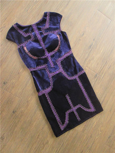 1211a紫色丝绒包臀复古手工钉珠，短款外贸晚礼服，裙气质宴会修身y