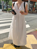 韩国chic夏季法式优雅V领蕾丝拼接高腰宽松无袖背心连衣裙长裙女