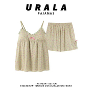 Urala pajamas甜美小碎花睡衣女夏季纯棉吊带套装少女休闲家居服