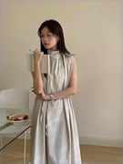 立领背心连衣裙女夏季薇颂2024韩版设计感系带，收腰无袖长裙子