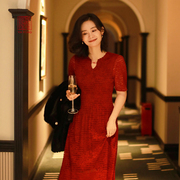 EP雅莹高端系列小黑裙 红色肌理感蕾丝礼服连衣裙 4660A