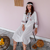 2020夏季白色刺绣波西米亚印花长袖异域风度假连衣裙泰国民族长裙