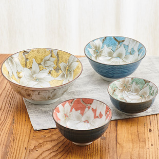 陶瓷王日本进口美浓烧陶瓷餐具日式釉下彩木莲饭碗汤碗面碗多用