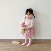 网红宝宝蓬蓬裙韩国童裙春装洋气，女童针织连衣裙，长袖公主蛋糕纱裙
