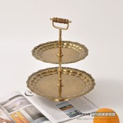 印度进口纯手工黄铜双层果盘欧美式复古下午茶点心盘桌面装饰摆件