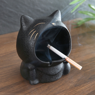陶迷家用卡通猫烟灰缸可爱创意陶瓷，大烟缸个性潮流车载防风防飞灰