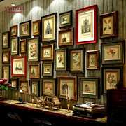 美式照片墙奢华复古实木相框客厅相片，挂墙做旧欧式超大组合装饰画
