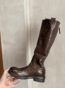 牛皮版~法式复古褶皱，厚底长筒骑士靴女英伦，风百搭显瘦真皮高筒靴