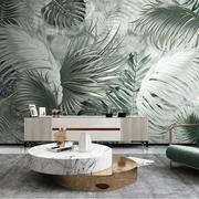 北欧手绘抽象热带植物，叶子壁纸客厅电视，背景墙纸壁纸壁画绿色墙布