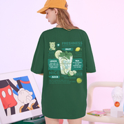 短袖t恤女夏季柠檬墨绿色上衣ins潮牌半袖多巴胺百搭美式复古