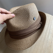 夏季礼帽可折叠透气英伦草帽子男爵士帽巴拿马草帽沙滩遮阳牛仔帽