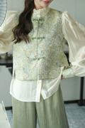 韩国ulzzang早春法式气质时尚立领雪纺拼接衬衫+国风马甲套装