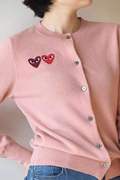 长袖单排扣爱心开衫三色齐 实穿版型 性价比高 藏蓝，粉色，灰色