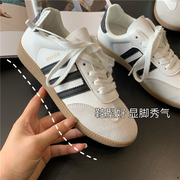 宝藏小白鞋牛皮拼接美式复古德训鞋女超，软底运动休闲鞋2022年