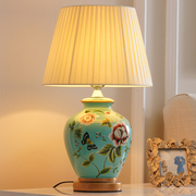 台灯卧室床头灯客厅美式复古新中式，欧式田园温馨创意遥控陶瓷台灯